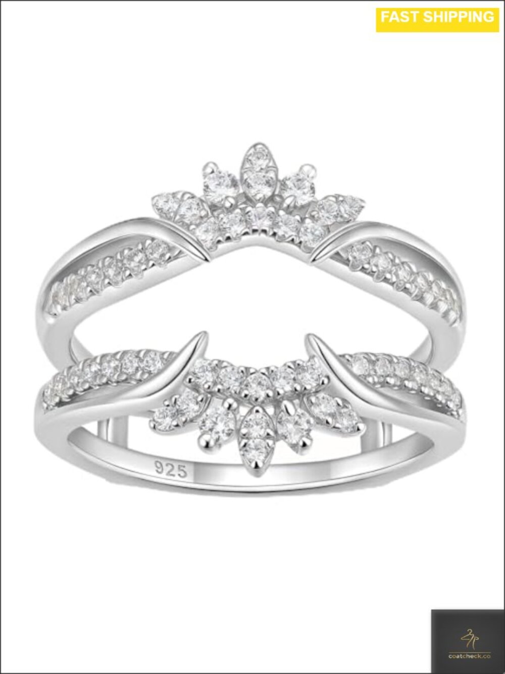 Sterling Silver Ring Enhancer Wedding Guard Band with Cubic Zirconia Women